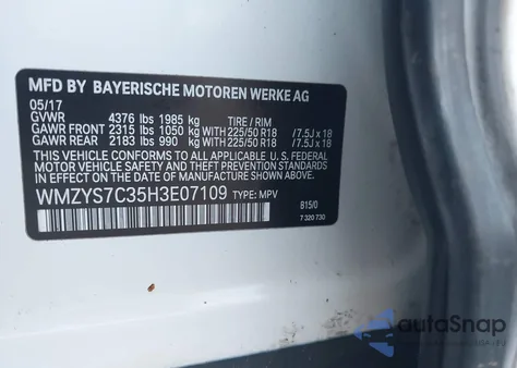 2017 Mini Cooper Cooper from USA, damaged, VIN WMZYS7C35H3E07109